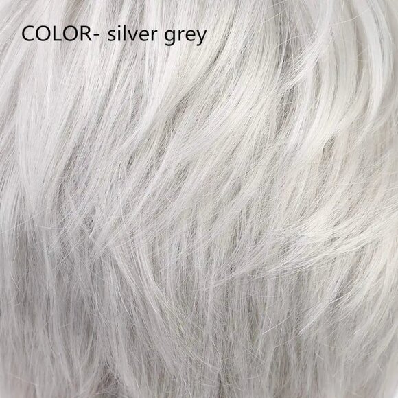 Short Silver Human Hair Blend Wigs - Picture 2 of 4